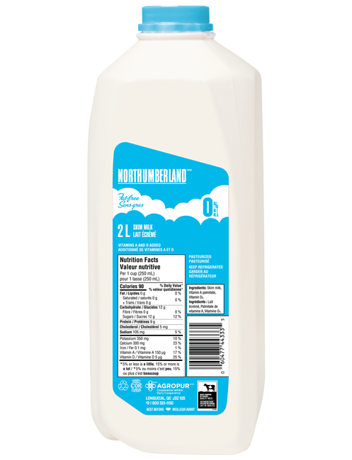 Northumberland Lait blanc écrémé 0% 2L Jug